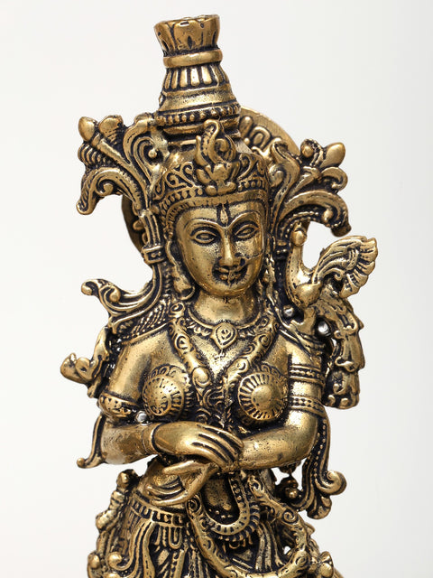 11" Superfine Radha Krishna with Peacock Lamps | Wood Framed Brass Sculptures | Wall Hanging