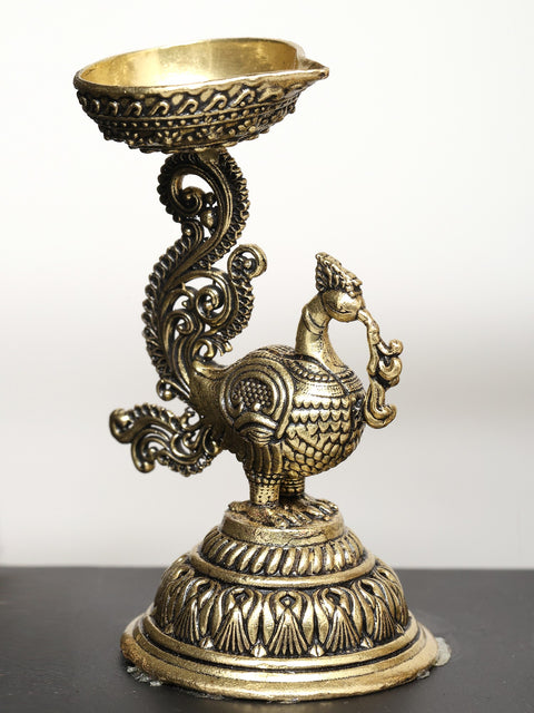11" Superfine Radha Krishna with Peacock Lamps | Wood Framed Brass Sculptures | Wall Hanging