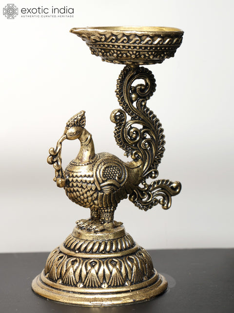 11" Superfine Radha Krishna with Peacock Lamps | Wood Framed Brass Sculptures | Wall Hanging