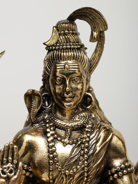 9" Wood Framed Superfine Blessing Lord Shiva with Nandi | Wall Hanging