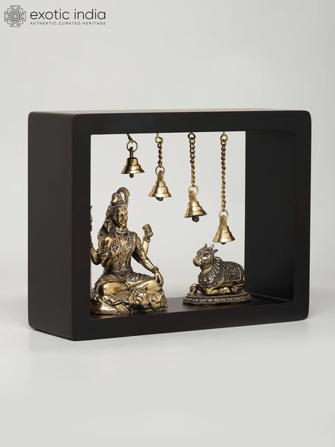 9" Wood Framed Superfine Blessing Lord Shiva with Nandi | Wall Hanging