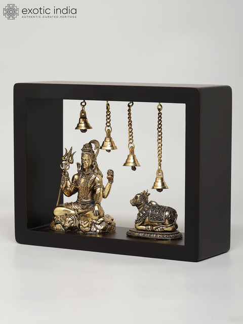 9" Wood Framed Superfine Blessing Lord Shiva with Nandi | Wall Hanging
