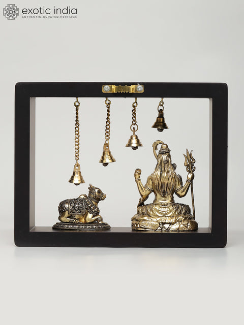 9" Wood Framed Superfine Blessing Lord Shiva with Nandi | Wall Hanging