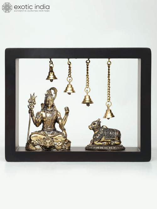 9" Wood Framed Lord Shiva with Nandi Handmade Wall Hanging