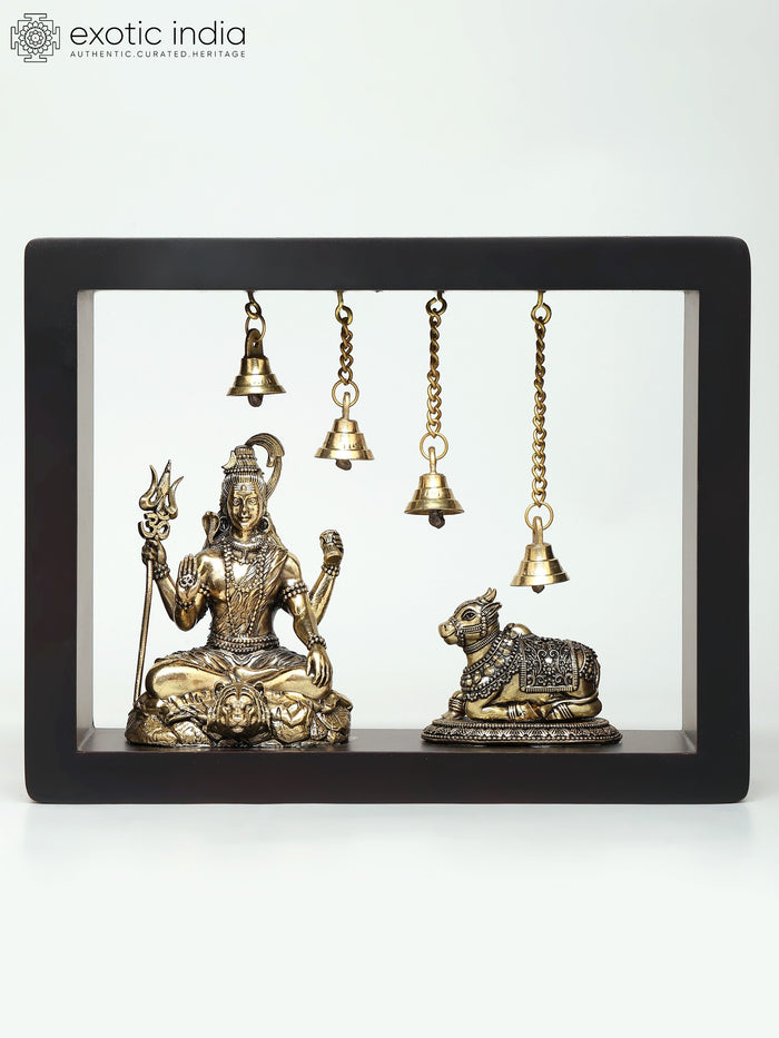9" Wood Framed Lord Shiva with Nandi Handmade Wall Hanging