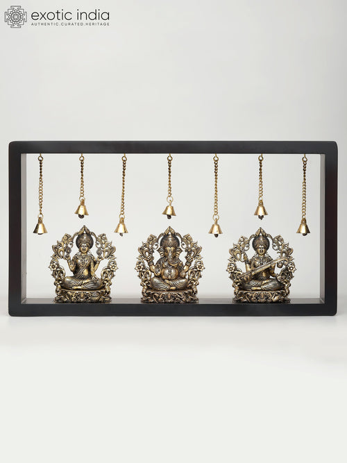 17" Lakshmi Ganesha Saraswati Brass Wall Hanging Sculptures