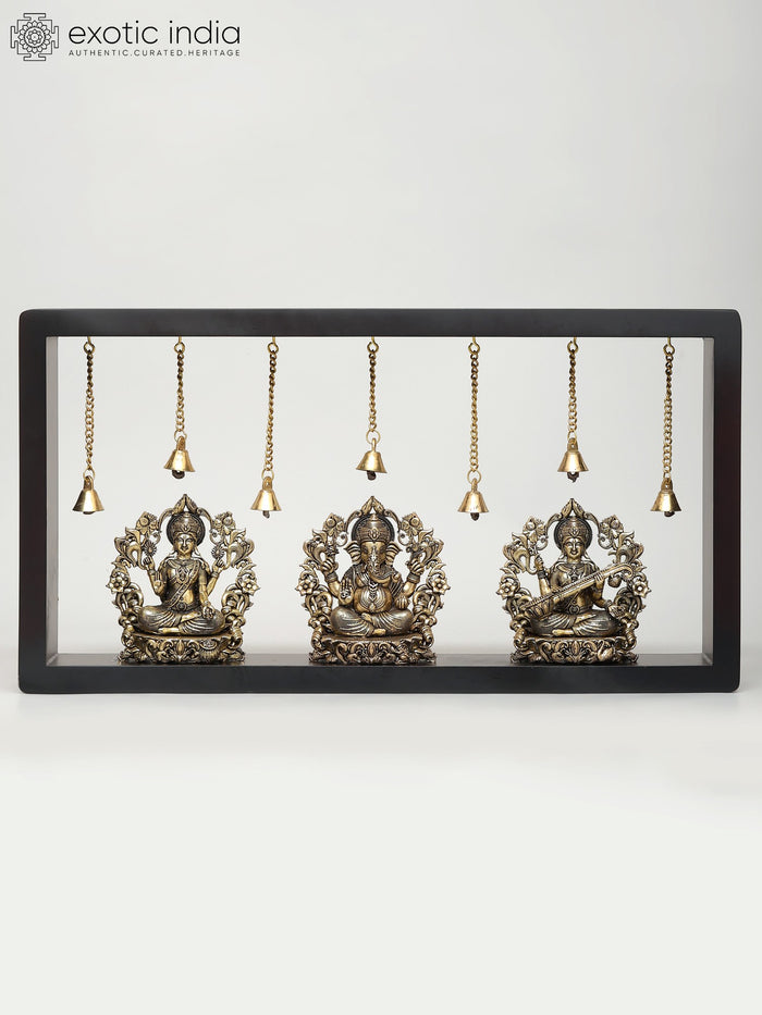 17" Lakshmi Ganesha Saraswati Brass Wall Hanging Sculptures
