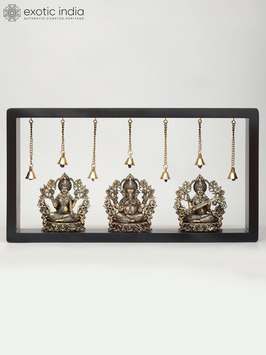 17" Lakshmi Ganesha Saraswati Brass Wall Hanging Sculptures