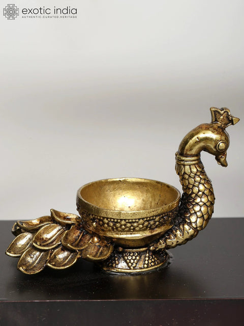 12" Superfine Standing Radha Krishna with Peacock Lamps | Wood Framed Brass Sculpture