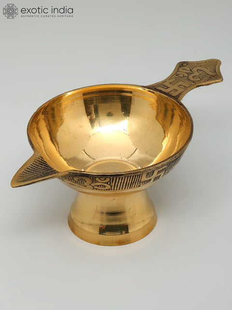 9" Handheld Ritual Diya in Brass