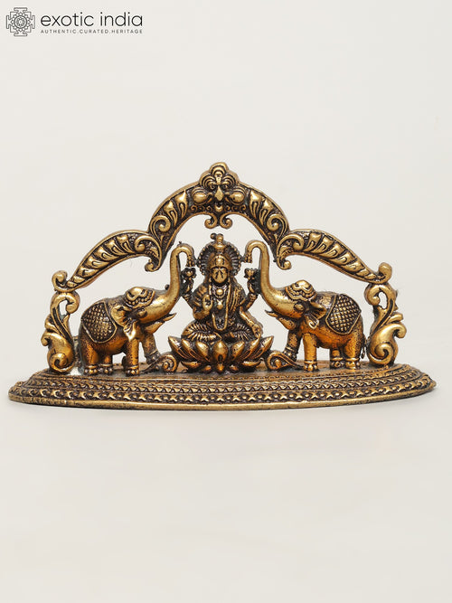 3" Small Handmade Gajalakshmi with Kirtimukha Brass Statue
