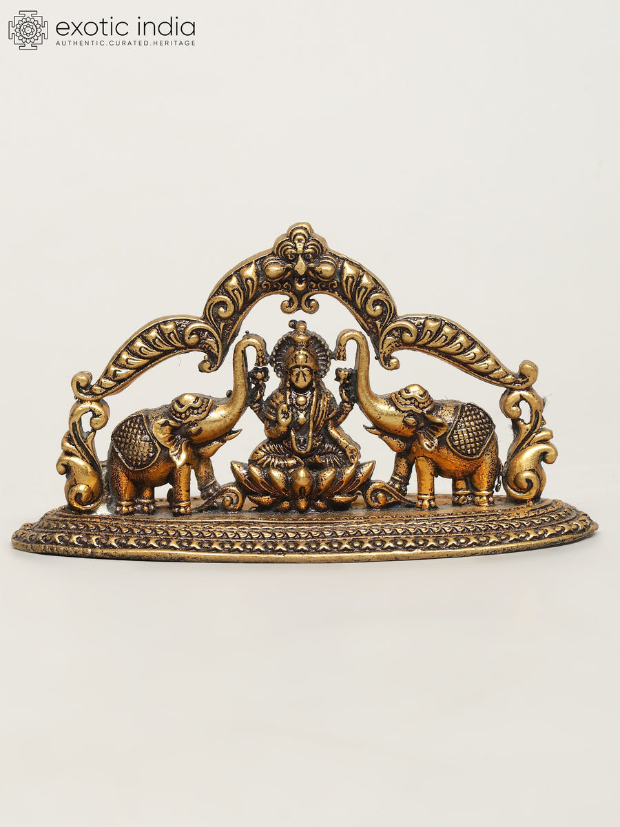 3" Small Handmade Gajalakshmi with Kirtimukha Brass Statue