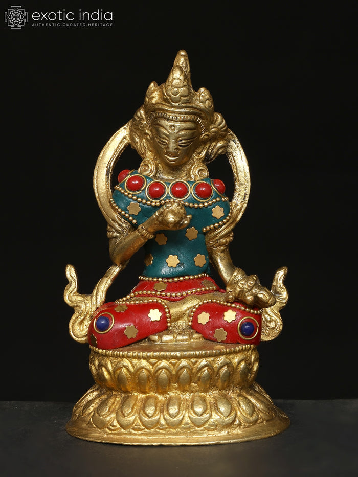 4" Vajrasattva Buddhist Deity Brass Statue with Inlay Work
