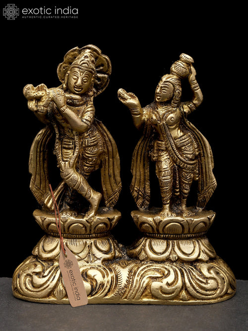 3" Small Standing Radha Krishna Handmade Brass Statue