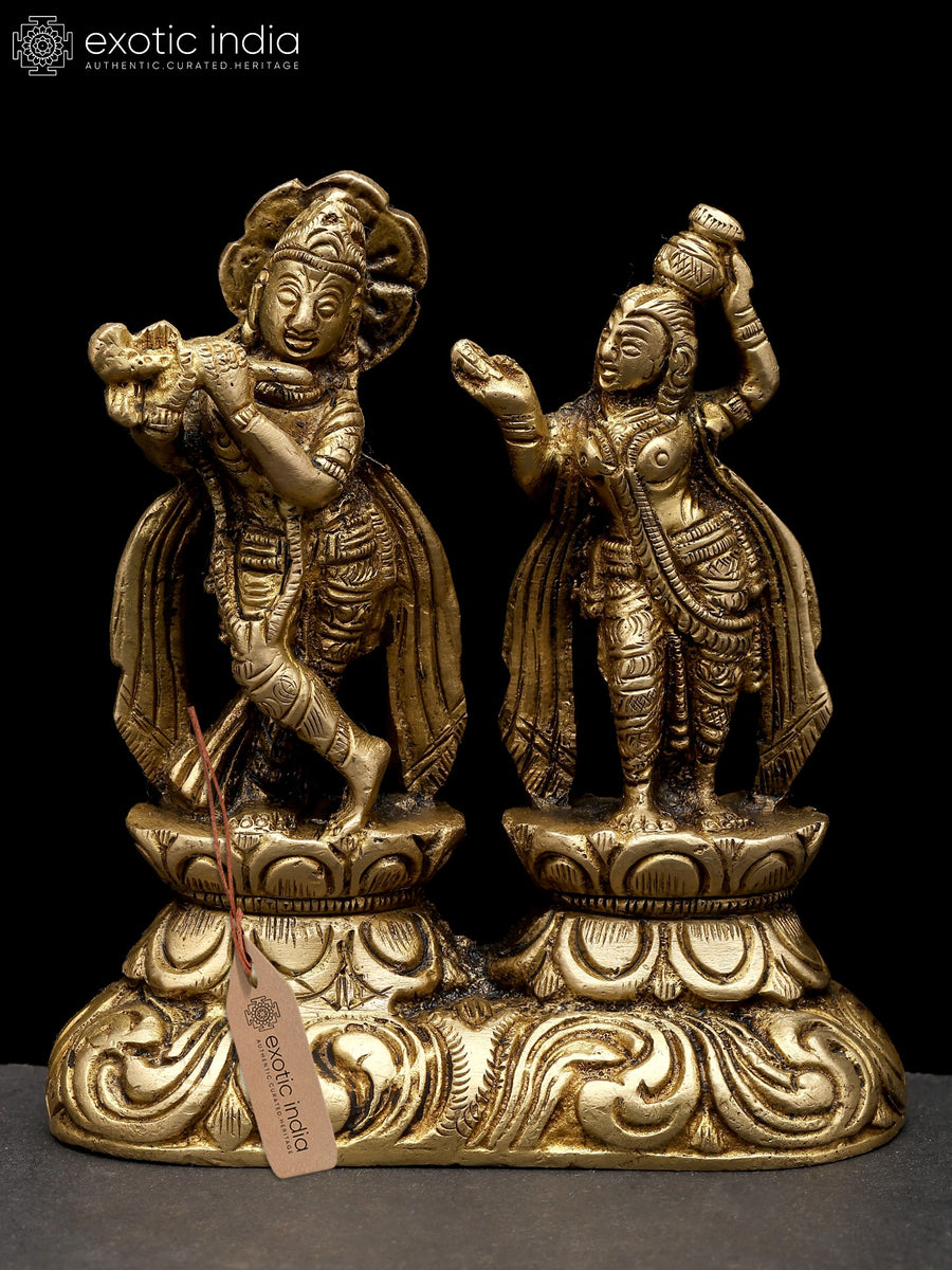 3" Small Standing Radha Krishna Handmade Brass Statue
