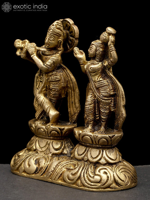 3" Small Standing Radha Krishna | Brass Statue