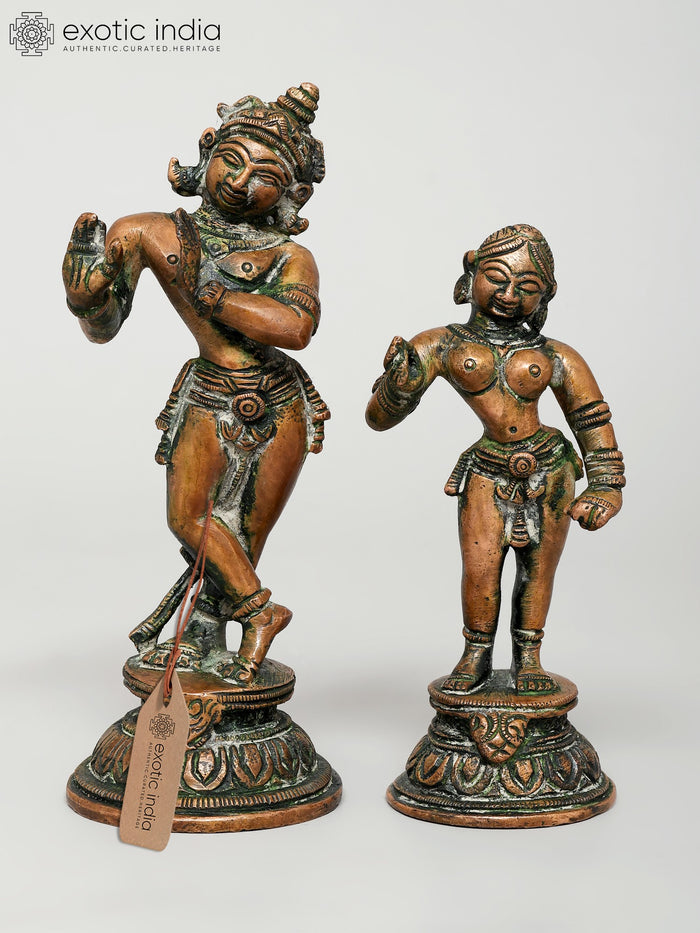 5" Radha Krishna Brass Statue Pair for Home Decor