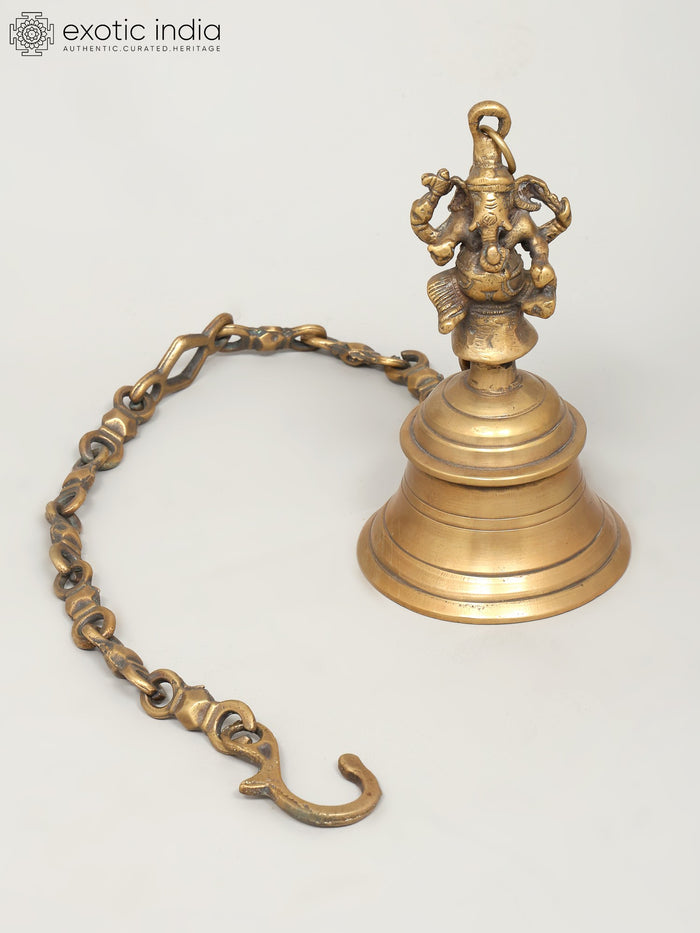 7" Brass Lord Ganesha Hanging Bell for Pooja