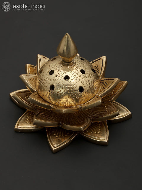 4" Small Lotus Design Incense Diffuser in Brass