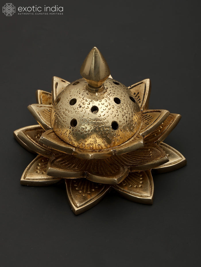 4" Lotus Design Brass Incense Diffuser for Home Decor