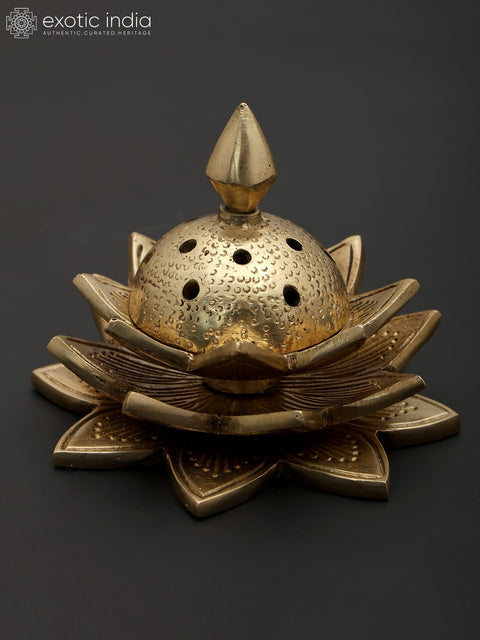 4" Small Lotus Design Incense Diffuser in Brass