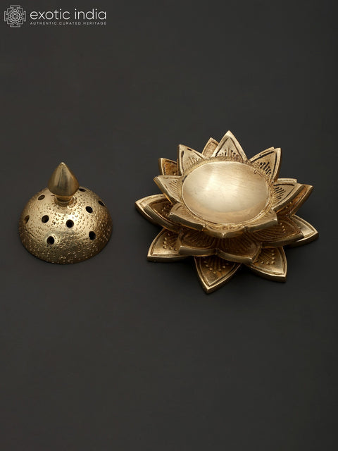 4" Small Lotus Design Incense Diffuser in Brass