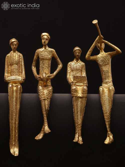 11" Brass Four Musicians Statue Set for Home Decor