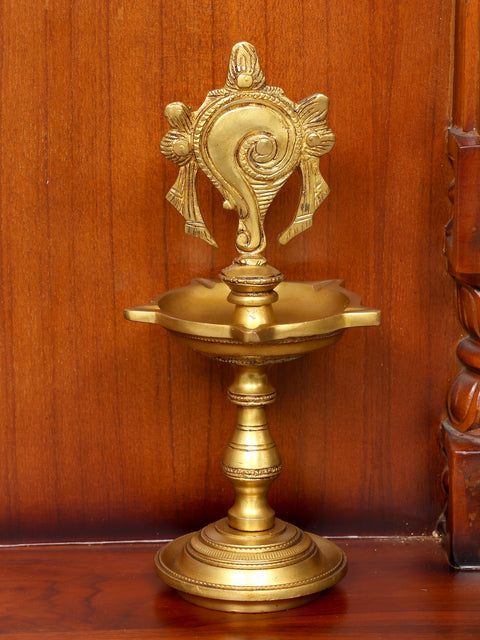 60" Large Size Wall Hanging Open Wood Temple with Brass Lamps and Bells