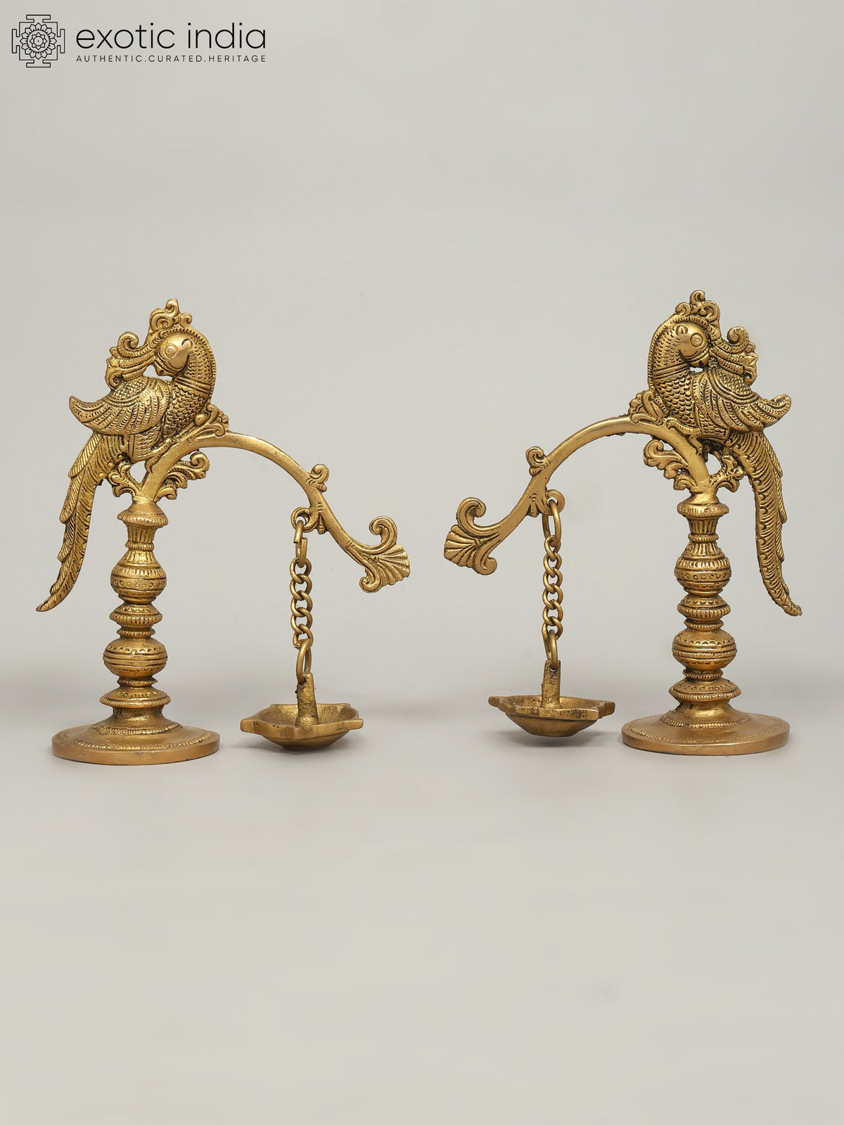 7" Brass Peacock Table Lamps, Designer Pair for Home Decor
