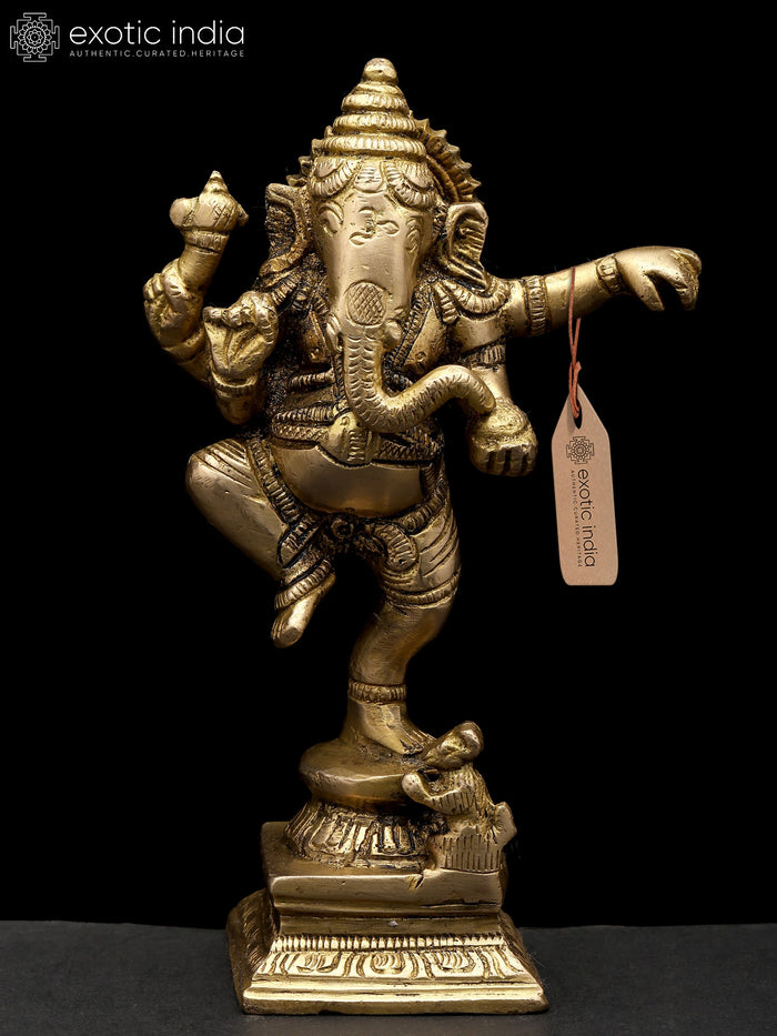 6" Nritya Ganesha Dancing Brass Idol for Home Pooja