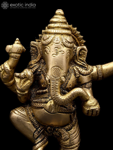6" Small Nritya Ganesha | Brass Idol