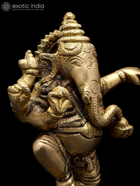 6" Small Nritya Ganesha | Brass Idol