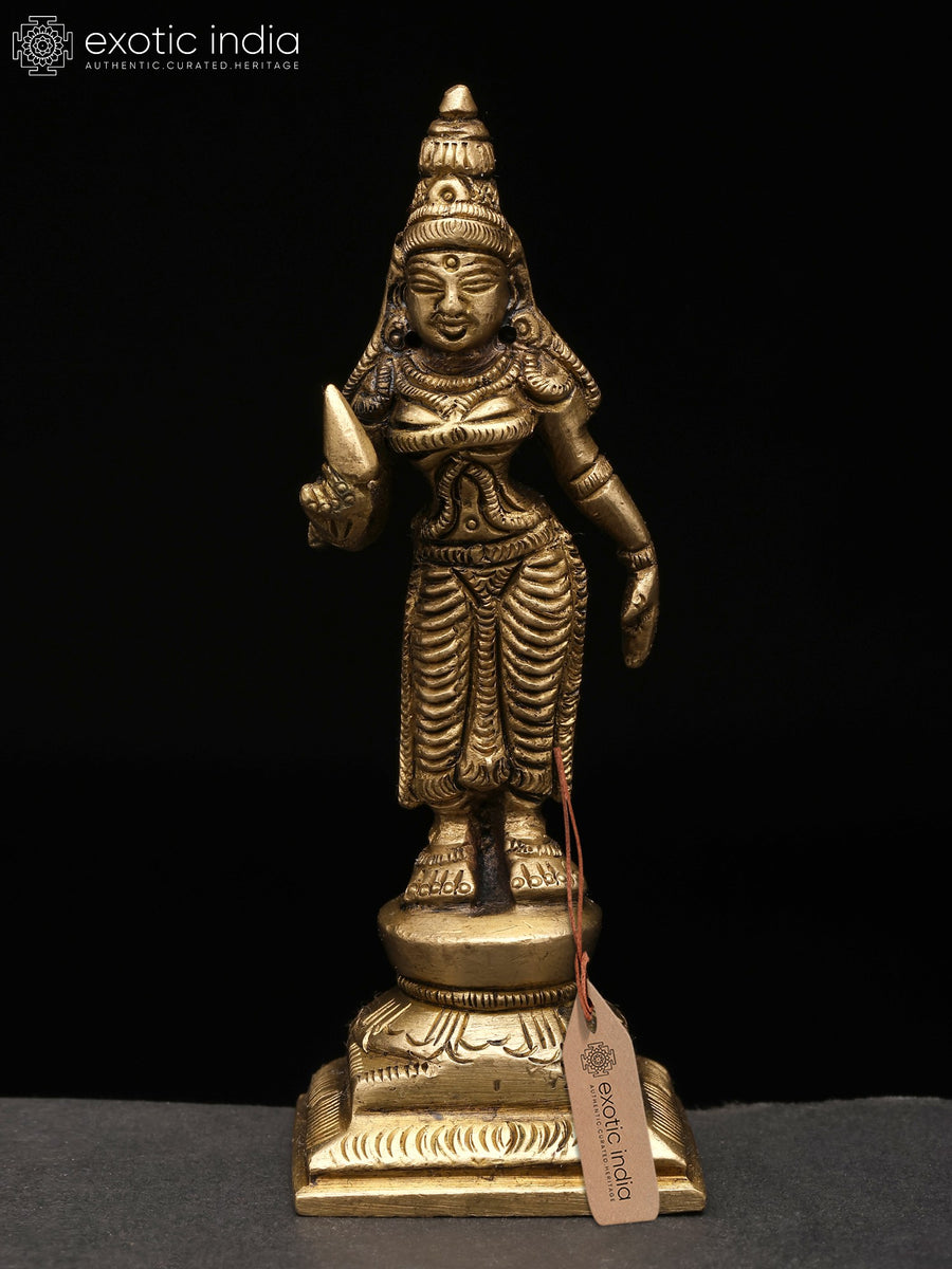4" Standing Goddess Parvati Handmade Brass Statue