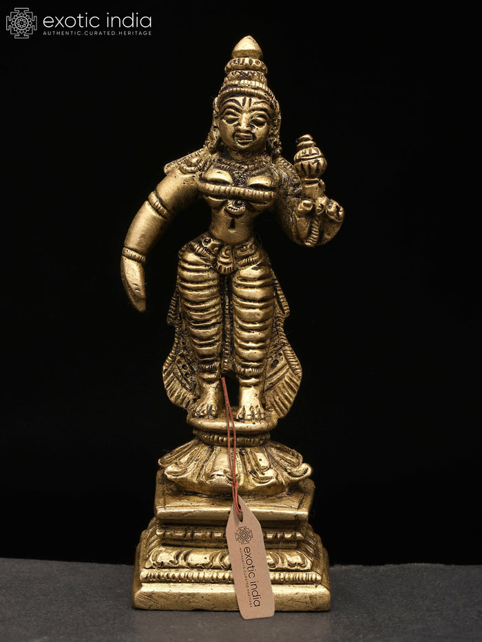 4" Standing Devi Parvati Handmade Brass Statue