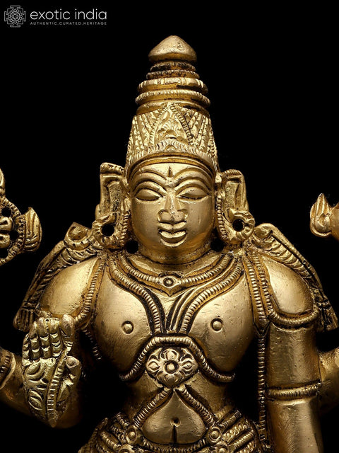 7" Four Armed Standing Lord Vishnu | Brass Statue