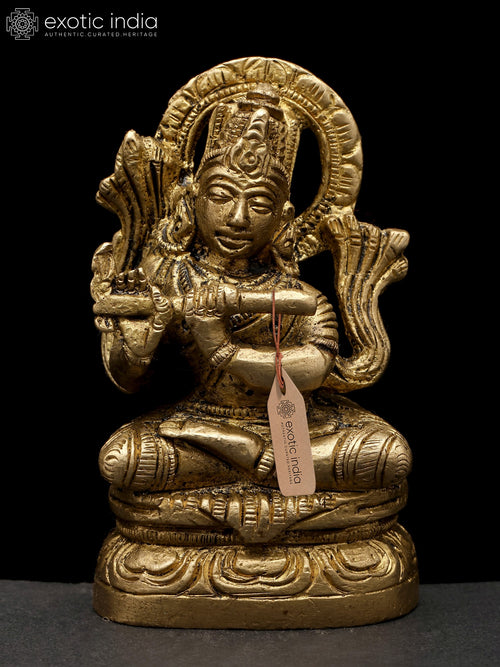 3" Small Lord Krishna Fluting Brass Idol for Pooja