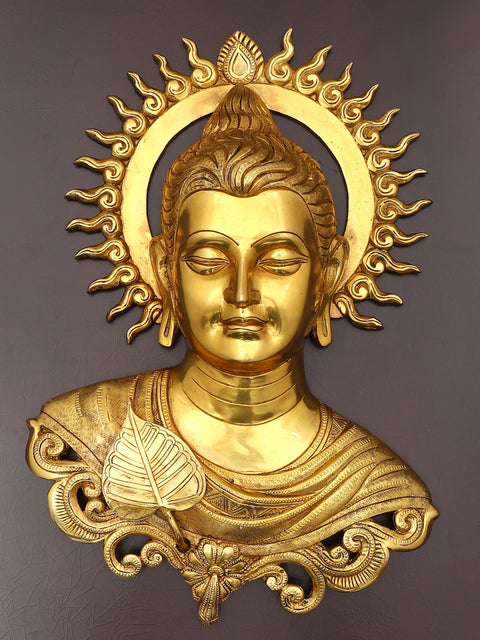 24" Wood Framed Lord Buddha in Brass | Wall Hanging