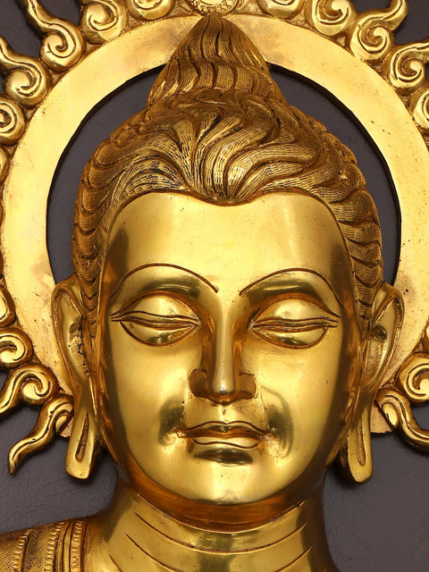 24" Wood Framed Lord Buddha in Brass | Wall Hanging