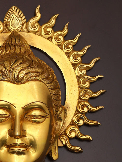 24" Wood Framed Lord Buddha in Brass | Wall Hanging