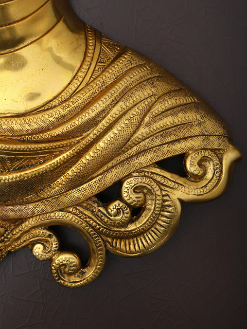 24" Wood Framed Lord Buddha in Brass | Wall Hanging