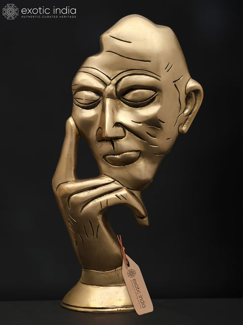 12" Stylized Thinking Man | Brass Statue | Table Decor