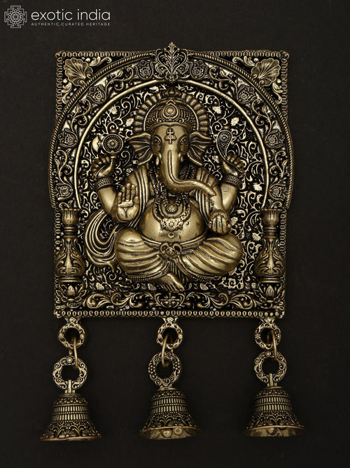 7" Superfine Lord Ganesha Brass Bell Wall Hanging