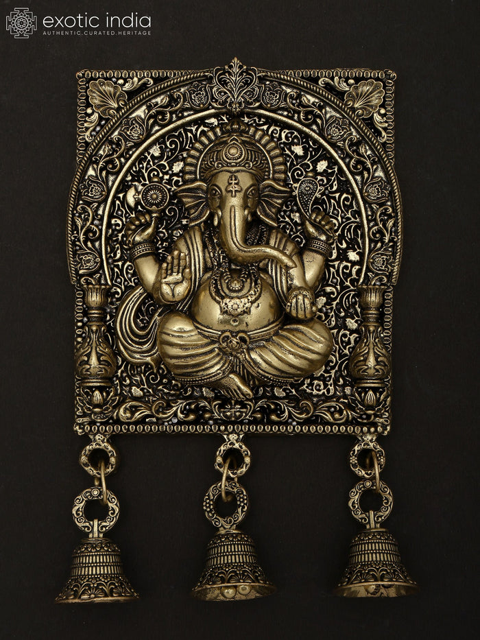 7" Superfine Lord Ganesha Brass Bell Wall Hanging