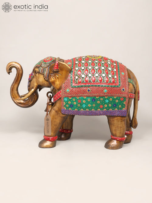 45" Large Elephant with Upraised Trunk Brass Statue