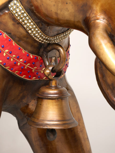 45" Large Size Elephant with Upraised Trunk | Brass Statue with Inlay Work
