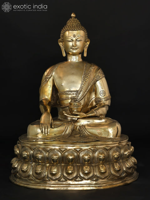 36" Large Size Buddha Set - Bhumisparsha Buddha, Medicine Buddha and Buddha in Abhaya Mudra | Set of Three Brass Statues