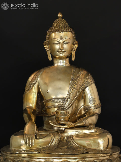 36" Large Size Buddha Set - Bhumisparsha Buddha, Medicine Buddha and Buddha in Abhaya Mudra | Set of Three Brass Statues