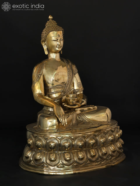 36" Large Size Buddha Set - Bhumisparsha Buddha, Medicine Buddha and Buddha in Abhaya Mudra | Set of Three Brass Statues