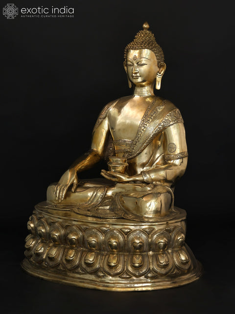 36" Large Size Buddha Set - Bhumisparsha Buddha, Medicine Buddha and Buddha in Abhaya Mudra | Set of Three Brass Statues