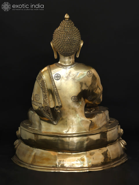 36" Large Size Buddha Set - Bhumisparsha Buddha, Medicine Buddha and Buddha in Abhaya Mudra | Set of Three Brass Statues